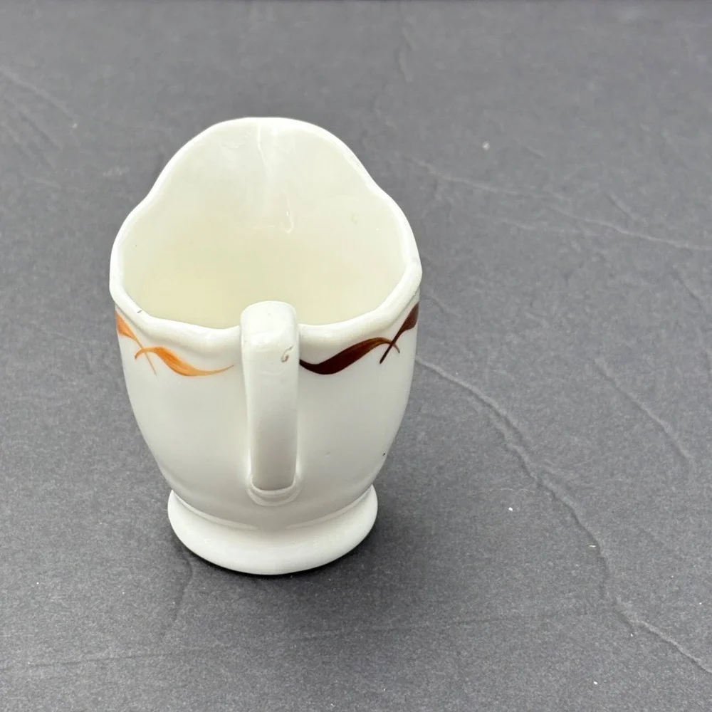 Vintage USA Ceramic Coffee Creamer Brown Orange Stripe Mid Century‎ Diner Retro